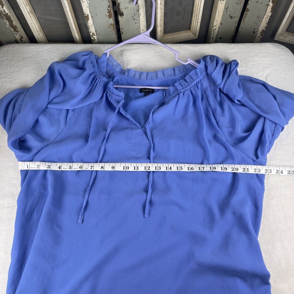 Talbots Light Blue Chiffon Long Sleeve Blouse, XL - Picture 9 of 10